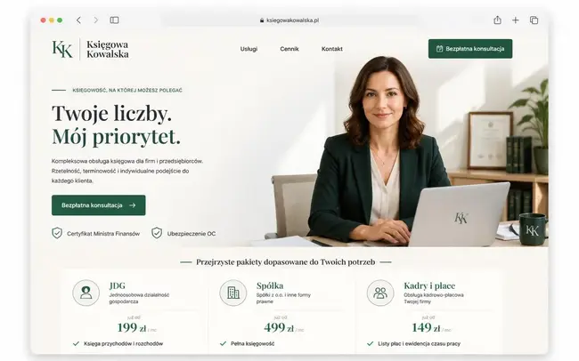 Strona dla Biura rachunkowe — przykład szablonu Kodeweb