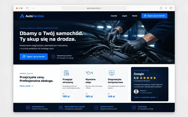 Strona dla Warsztaty i serwisy — przykład szablonu Kodeweb