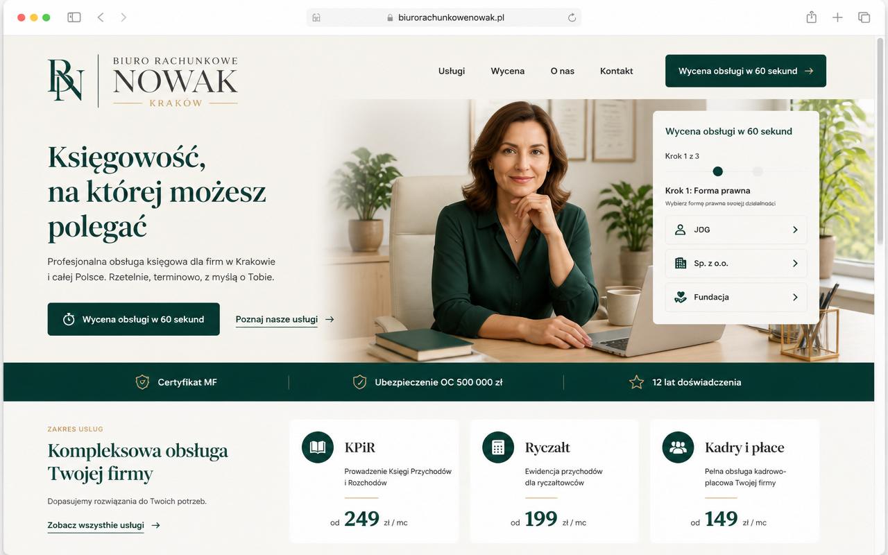 Strona wizytówkowa — księgowa z Krakowa, Wizytówka
